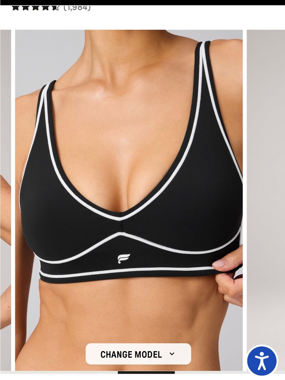Fabletics Black Sports Bra with White Contrast Trim